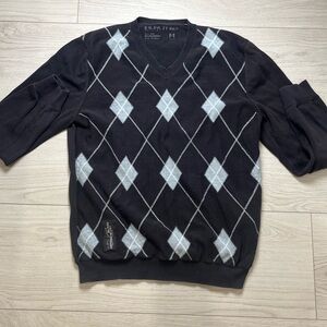 Esprit Vintage Argyle Men’s V-neck Sweater Size Medium 100 Cotton